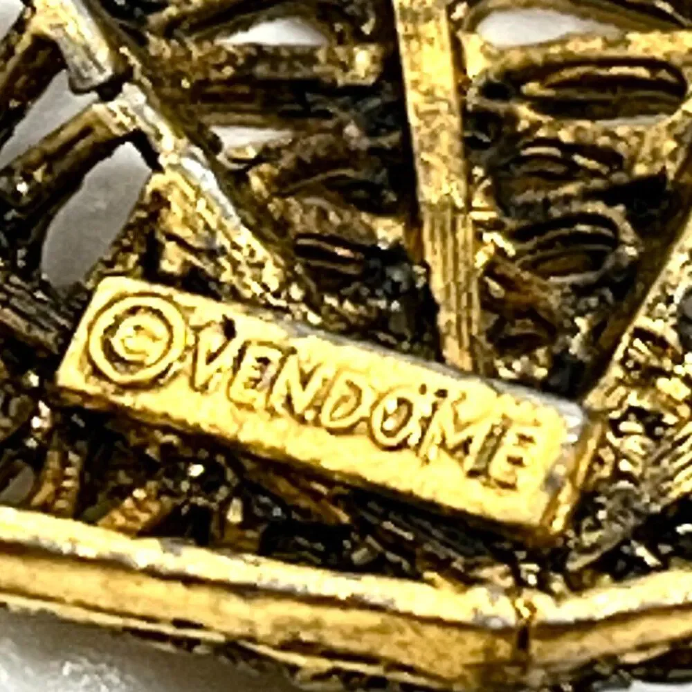 VINTAGE VENDOME BROOCH Articulated Gold Tone Modernist Geometric Dangle Pin